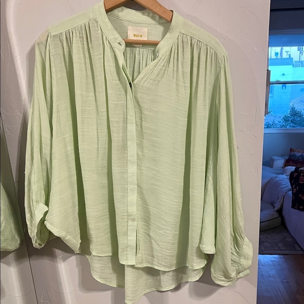Maeve Light Green button up ‎ Blouse